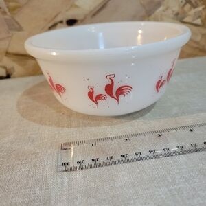 White Bowl with Red Rooster Pattern
